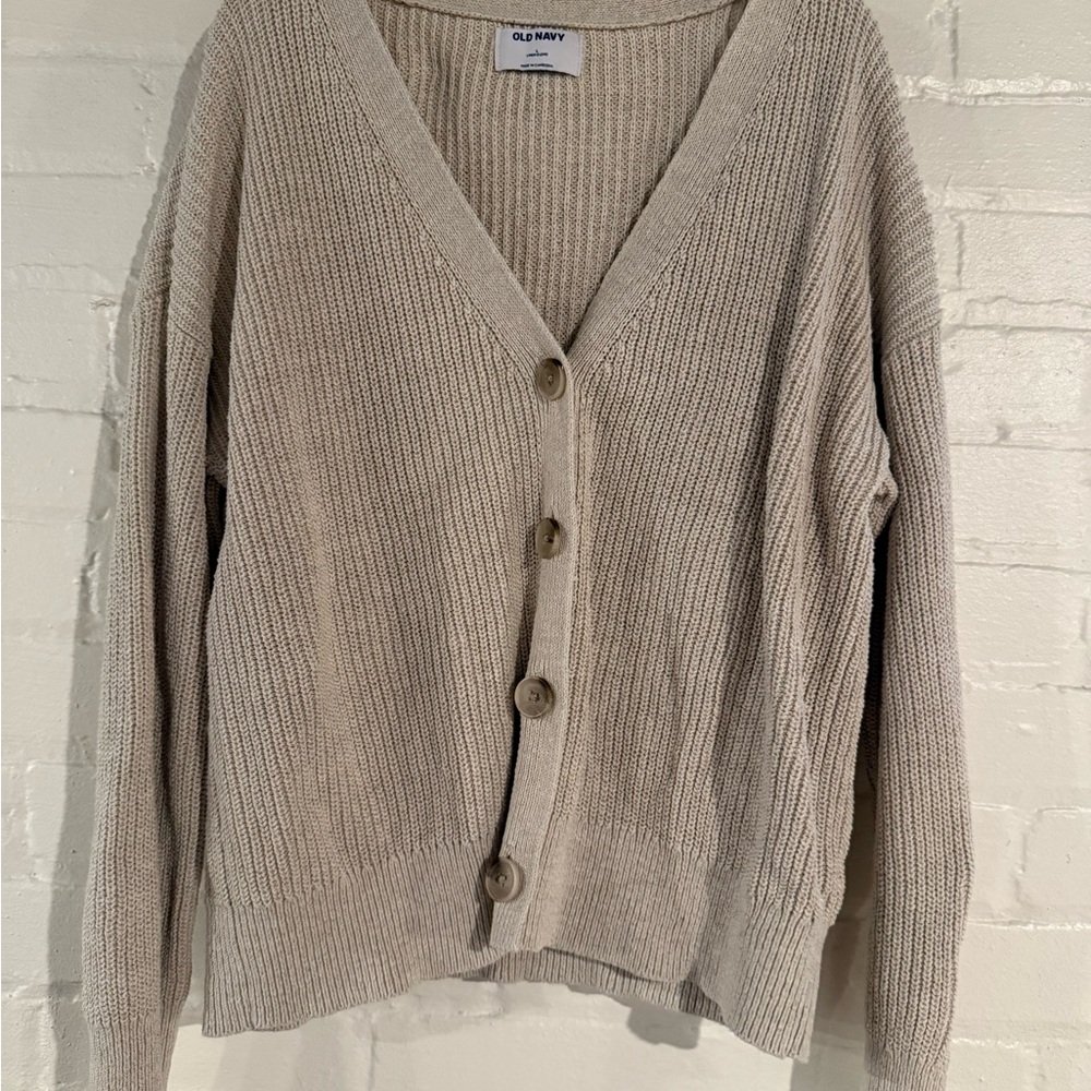 Old Navy Cream Ribbed Knit Cardigan Sweater